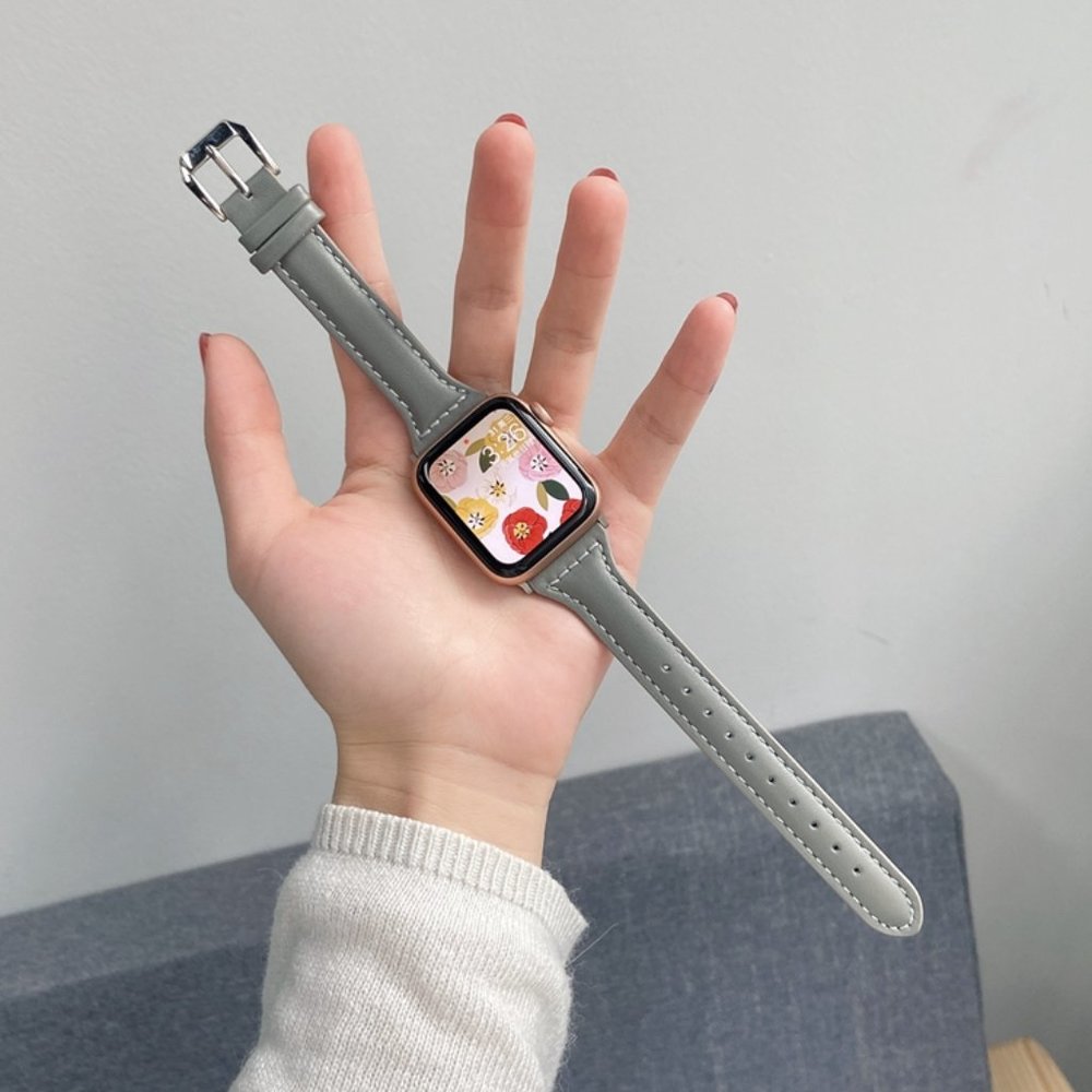 NEW[BAND] Slim GRAY Strap Leather For Apple Watch